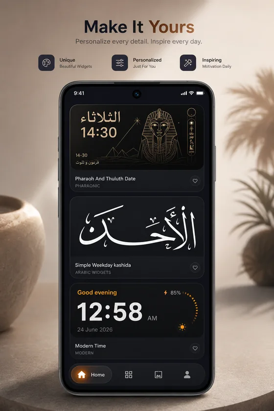 Date and clock widgets on an Android home screen
