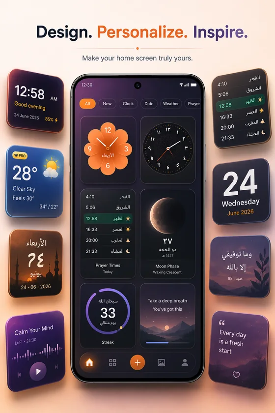 Clock, weather, moon phase and prayer widgets from Wadiget